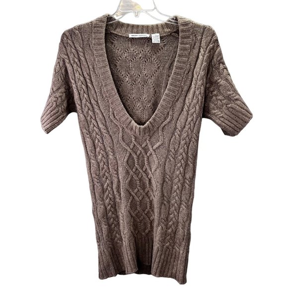 Autumn Cashmere Cable Knit Tunic Sweater XS Oversize Long V-neck Putty Cocoa - Picture 1 of 4